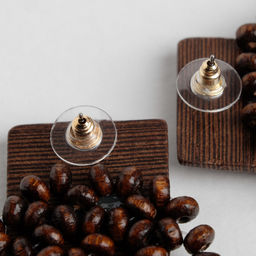 Серьги из дерева Ваканда квадрат, цвет коричневый - Qf фото 2