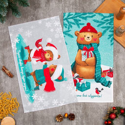 Набор кухонных полотенец Новогодняя Сказка праздник в городе 35х60см-2шт, 100% хлопок