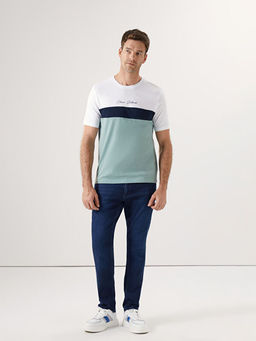 Bisiklet Yaka K?sa Kollu Renk Bloklu Erkek Ti??rt