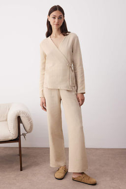 Bej Duz Muslin Dokuma Pijama Tak?m? THMAW26PT00022