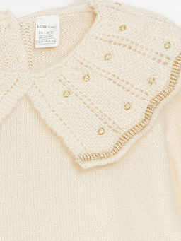 Bebe Yaka Uzun Kollu Kendinden Desenli K?z Bebek Triko Kazak - Waikiki фото 2