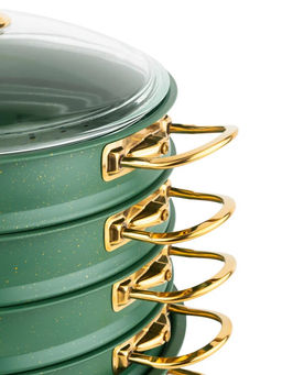 Мантоварка с крышкой стеклянной 28х10 см (5,8 л) с АПП, цвет: оливковый/золотой, арт. 4000-OLV/GD-28 - D.L.K. фото 2