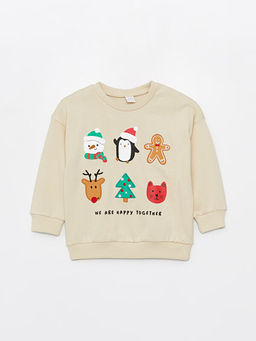 Bisiklet Yaka Y?lba?? Temal? Uzun Kollu Erkek Bebek Sweatshirt ve E?ofman Alt 2li Tak?m - Waikiki фото 2
