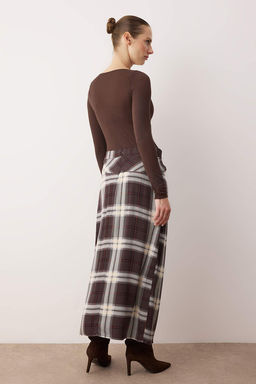 Kahverengi Ekoseli Bel Detayl? Uzun Maxi Etek TWOAW26ET00159 - Trendyolmilla фото 6
