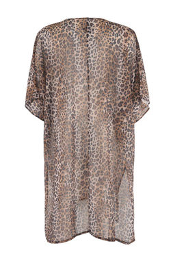 Leopar Desenli Dokuma Midi Yarasa Kol Plaj Kimono & Kaftan TBESS26KM00001