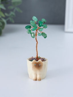 Денежное дерево декоративное «Сувенир бонсай. Котик-горшок», 12 зелёных камней, 3.3×3.4×8.8 см