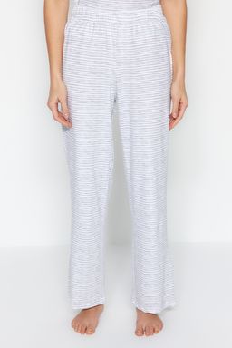 Trendyolmilla Pudra Pamuklu Cizgili Dantelli Ip Ask?l? Orme Pijama Tak?m? THMSS23PT00227 фото 13