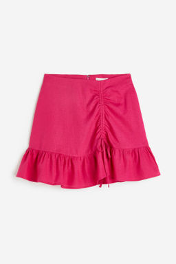Falda en mezcla de lino con cord?n de ajuste