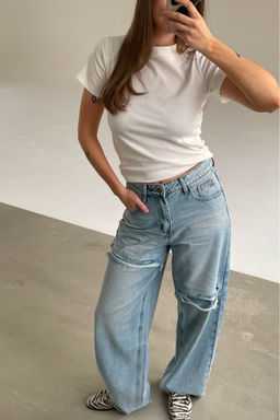 Джинсы свободные с имитацией разрезов Голубой - Erist store фото 3