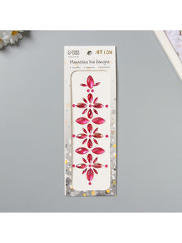 Наклейка - стразы Цветы, на шею, спину, малиновая, 25?8.5 см