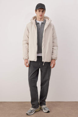 Ekru Oversize Fit Erkek K?sl?k Kapusonlu Mont TMNAW26MO00016