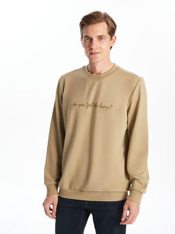 Bisiklet Yaka Uzun Kollu Bask?l? Erkek Sweatshirt