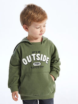Bask?l? Uzun Kollu Erkek Bebek Hoodie ve E?ofman Alt? 2li Tak?m