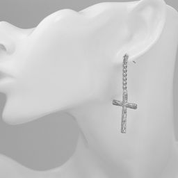 Серьги металл Крест и цепочка плетение, цвет серебро