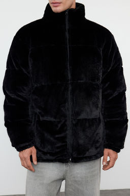 Trendyolmilla Man Siyah Regular Fit Pelus Kumas Astarl? Dolgulu K?sl?k Sisme Mont TMNAW25MO00010  фото 3