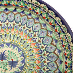 Ляган узбекский Риштанская керамика «Узоры», для плова, d=36 см, синий