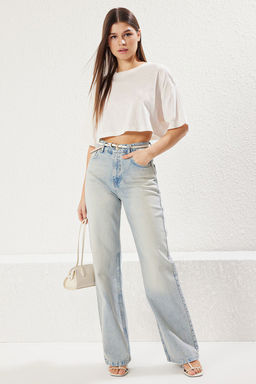 TRENDYOLMILLA Koyu Mavi Premium Yuksek Bel Wide Leg Jeans TWOSS25JE00089  фото 10