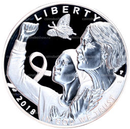 Монета 1 доллар 2018 года P США Осведомленность о раке груди