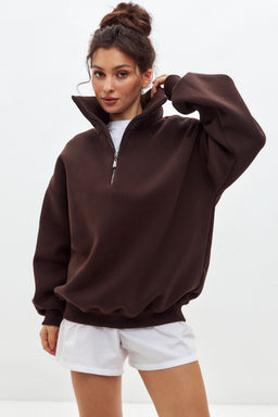 Толстовка женская из футера начес Комфорт шоколад макси