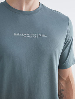 Bisiklet Yaka Bask?l? Penye Erkek Ti??rt