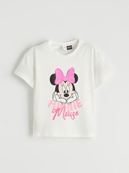 K?z ?ocuk Minnie Mouse Bask?l? Ti??rt
