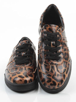 03-B6C-7PC BROWN/LEOPARD Кеды женские (натуральная кожа)