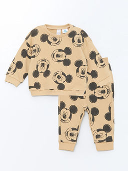 Mickey Mouse Bask?l? Erkek Bebek Sweatshirt ve E?ofman Alt 2li Tak?m