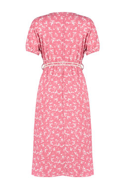 Pembe Bask?l? Aksesuar Kemer Detayl? Buzgulu Esnek Orme Maxi Elbise TWOSS24EL00871 - Trendyolmilla фото 8