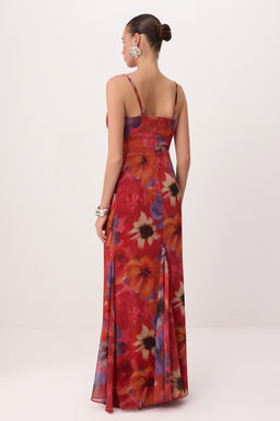 Bordo Cicekli Dokuma Sifon Maxi Abiye & Mezuniyet Elbisesi - Trendyolmilla фото 4