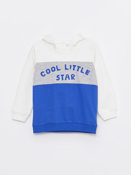 Kap??onlu Uzun Kollu Bask?l? Erkek Bebek Sweatshirt