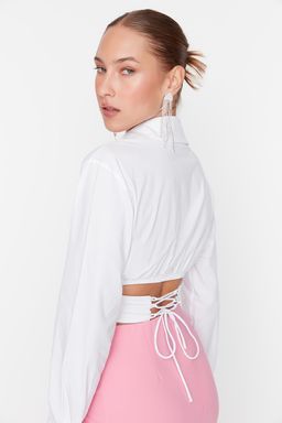 TRENDYOLMILLA Siyah Crop Astarl? Korse Detayl? Dokuma Poplin Gomlek TPRAW23GO00004 фото 10