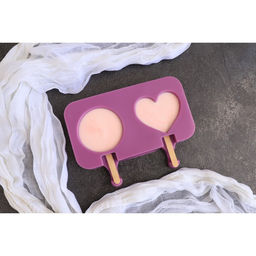 Форма для мороженого Любовь, силикон, 19.5?11?2.5 см, 2 ячейки, с крышкой и палочками (50 шт.), сиреневая