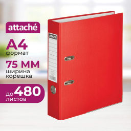 Папка-регистратор ATTACHE(ПВХ+бум)с мет.уголком,75мм,красная,ПБП1,карм.кор  фото 2