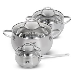 1511 GIPFEL Набор посуды TERZA из 6 пр. (ковш 1л, кастрюля с крышкой 1,8л, кастрюля с крышкой 3,4л), с индукционным капсульным дном. Материал: нерж. сталь 18/10. Толщина: 0,6мм  фото 2