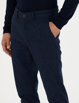 Lacivert Slim Fit Beli Lastikli Kanvas Pantolon