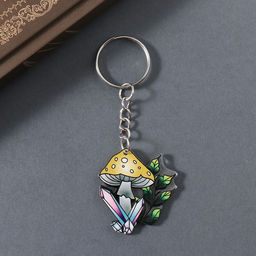 Цена за 4 шт. Брелок для ключей на кольце «Мухомор и кристаллы», акрил двусторонний, 3.7×3.3×0.2 см