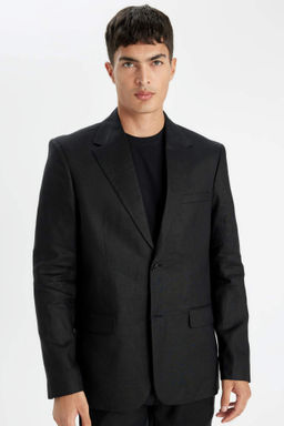 Regular Fit Yar?m Astar Keten Blazer Ceket - Defacto фото 4