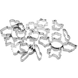 Форма для печенья из нержавеющей стали Микс набор 20 штук, h1,5см, в пластмасссовом контейнере 19х14,5х6см с клипсами (Китай)