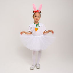 Карнавальный костюм Зайка белая с ободком, рост 98-128 см
