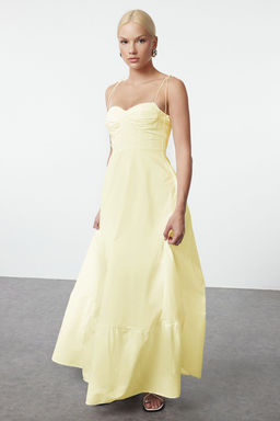 TRENDYOLMILLA Beyaz Drape Detayl? Dokuma Maxi Elbise TWOSS24EL01128 фото 13