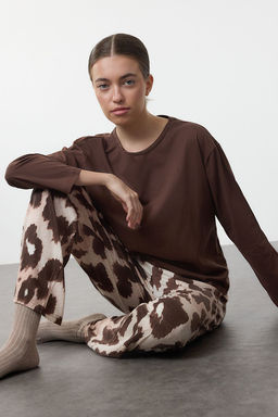 Trendyolmilla Siyah Leopar Desenli Orme Pijama Tak?m? THMAW25PT00100  фото 9