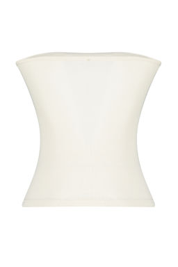 Tas Fitilli Straplez Yaka Dokuma Garnili Vucuda Oturan Pamuklu Esnek Crop Orme Bluz TWOSS24BZ00361