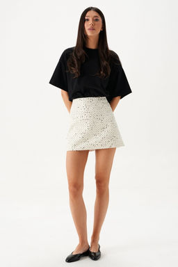 Юбка Annete А1428 мини джинсовая ткань белая с пайетками  фото 7