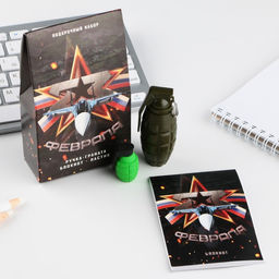 Подарочный набор: блокнот, ручка-фигурная и ластик 23 февраля