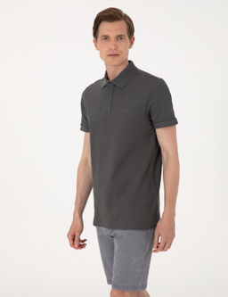 Gri Slim Fit %100 Pamuk K_vr_lmaz Amerikan Pike Polo Yaka Basic Ti__rt