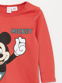 Bisiklet Yaka Uzun Kollu Mickey Mouse Bask?l? Erkek Bebek Tulum 2li - Waikiki фото 3