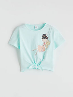 Bisiklet Yaka Bask?l? K?z ?ocuk Ti??rt