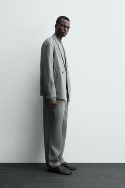 DOUBLE-BREASTED 100% LINEN SUIT BLAZER - Zara фото 4