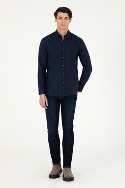 Мужская темно-синяя базовая рубашка с длинным рукавом - U.s. polo assn фото 4