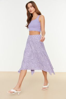 TRENDYOLMILLA Siyah Volanl? Asimetrik Yuksek Bel Midi Esnek Orme Etek TWOAW20ET0440  фото 40
